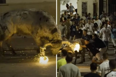 ZAPALILI ŽIVOTINJU I VUKLI JE PO ULICI: Uznemirujući snimak iz Španije, bik mahnito udarao o asfalt tražeći SPAS! (VIDEO)