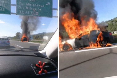 GORI "BMW" KOD BUBANJ POTOKA! Vatra progutala celo vozilo - vozači u neverici prolaze i SNIMAJU! (VIDEO)