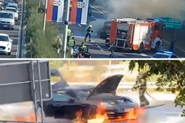 HAOS KOD SAVA CENTRA, ZAPALIO SE PORŠE: Stvaraju se velike saobraćajne gužve, mesto obleću i dva helikoptera! (VIDEO)