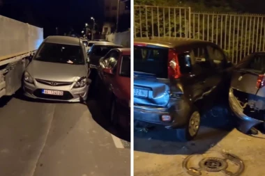 KAMIONOM VUKAO AUTOMOBIL, UNIŠTIO JOŠ PET! Neviđen snimak udesa sa Vračara, napravio propast, delovi kola rasuti po ulici! (FOTO/VIDEO)