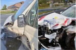 STRAVIČAN UDES U BEOGRADU! Direktan sudar kombija i automobila komunalne policije, vozila havarisana, delovi se razleteli po ulici! (VIDEO)