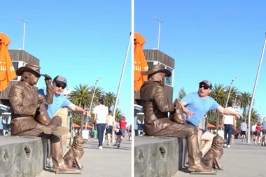 ŽELEO JE DA SE SLIKA PORED SPOMENIKA A ONDA JE USLEDIO ŠOK: Turista je poskočio od straha i pao na leđa od zaprepašćenja! (VIDEO)