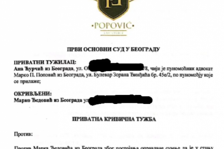 Ana Ćurčić podnela tužbu protiv Milene Kačavende i Marka Đedovića