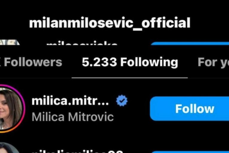 Milan Milošević i Milica Mitrović se zapratili na Instagramu