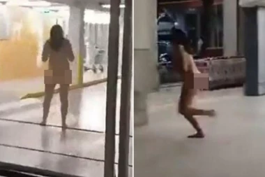 HAOS NA AERODROMU! Gola žena napada putnike i policajce! JELA PEČURKE PRE INCIDENTA! (VIDEO)