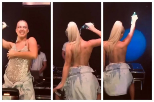 HAOS NA NASTUPU EME RADUJKO: Pevačica se POLIVA vodom na bini, mokra i znojava mešala zadnjicom kao mešalica, a tek punoletna! (VIDEO)