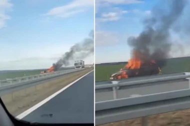 GORI AUTOMOBIL NASRED AUTO-PUTA! Vatra ''progurala'' vozilo! (VIDEO)