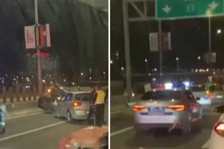 LANČANI SUDAR NA GAZELI: Automobil završio na bankini potpuno slupan - u udesu učestvovalo i policijsko vozilo! (VIDEO)