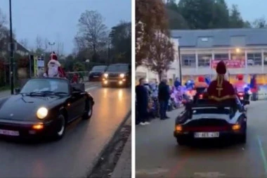 UMESTO NA MAGARCU, "SVETI NIKOLA" STIGAO U ŠKOLU U BESNOM AUTOMOBILU: Ovako je došao da podeli poklone deci  DRUŠTVENE MREŽE GORE! (VIDEO)
