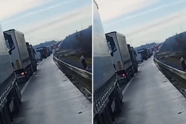 DELOVI VOZILA RASUTI PO AUTOPUTU: Saobraćajka kod Beške - sudarili se kamion i automobil! (FOTO+VIDEO)
