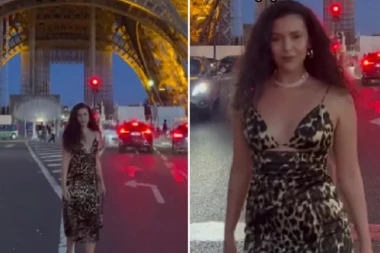 LEPOTICA JE SAMOUVERENO KRENULA KA AJFELOVOJ KULI: Tesna haljina ju je izdala, pred prolaznicima je sevnulo sve! (VIDEO)