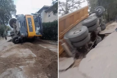 HAVARIJA U NIŠU, KAMION UPAO U RUPU NASRED PUTA: Video osvanuo na društvenim mrežama, ljudi POBESNELI! (VIDEO)
