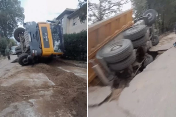 HAVARIJA U NIŠU, KAMION UPAO U RUPU NASRED PUTA: Video osvanuo na društvenim mrežama, ljudi POBESNELI! (VIDEO)