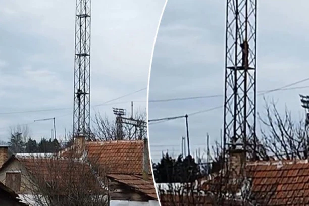 DRAMA U PANČEVU I DALJE TRAJE! Pogledajte kako se vatrogasac penje uz visoki toranj  da spase čoveka! (VIDEO)