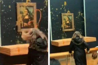 NOVI SKANDAL U LUVRU! Ekološki aktivisti poprskali sliku Mona Lize supom! (VIDEO)