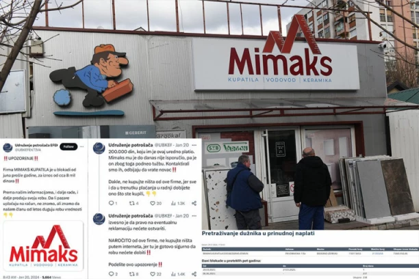 "MIMAKS KUPATILA" 240 DANA U BLOKADI! EFEKTIVA: UZELI ČOVEKU 200.000 DINARA, A ROBU NISU ISPORUČILI! Poznata zemunska firma dužna čak 7,8 miliona dinara, ali i dalje radi