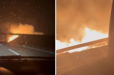 VELIKI POŽAR KOD NAPLATNE RAMPE STARA PAZOVA! Ogroman plamen se širi duž auto-puta! OD DIMA SE JEDVA DIŠE! (VIDEO)