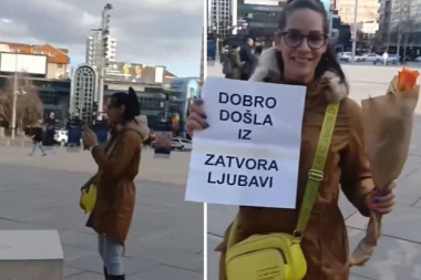 AKO NAĐETE OVAKVOG MUŠKARCA - ZA VAS NEMA ZIME! Usred Beograda paradirao sa natpisom: "LJUBAVI, DOBRODOŠLA IZ ZATVORA!" A KADA SE ONA POJAVILA NASTAO ŠOU! (VIDEO)