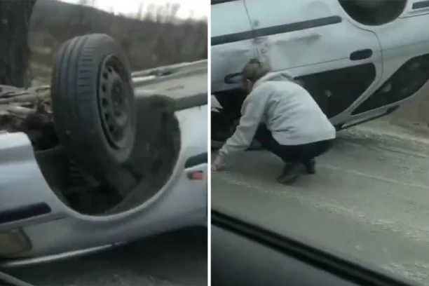 ŽENA U TEŠKOM STANJU, U VOZILU BILO I DETE! Jeziva nesreća kod Žitorađe - AUTOMOBIL SE PREVRNUO NA KROV!