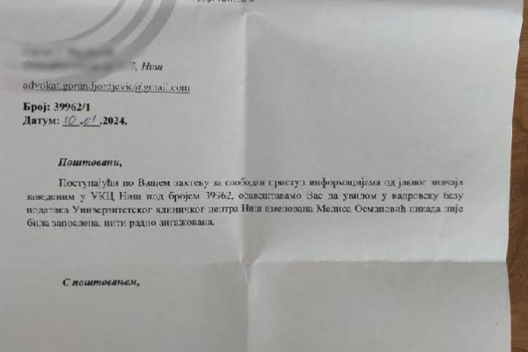 Nikada nije bila zaposlena u UKC Niš