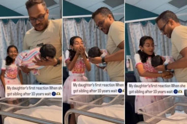 GODINAMA JE PRIŽELJKIVALA BRATA ILI SESTRU: Reakcija devojčice kad joj je tata spustio bebu u ruke je neprocenjiva (VIDEO)