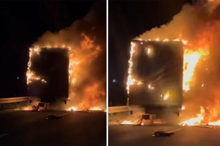 POŽAR NA PANČEVAČKOM PUTU: Kamion firme za dostavu robe izgoreo u plamenu