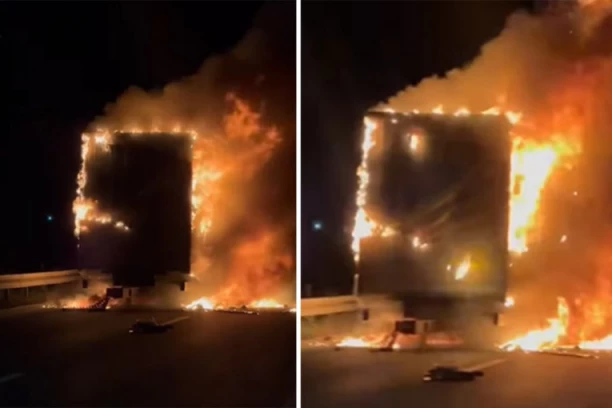 POŽAR NA PANČEVAČKOM PUTU: Kamion firme za dostavu robe izgoreo u plamenu (VIDEO)