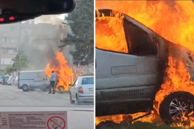 IZGOREO KOMBI NASRED ULICE U MIRIJEVU: Plamen i dim kuljaju na sve strane! (VIDEO)