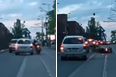 AUTOMOBIL UDARIO MOTOCIKLISTU I OBROIO GA, PA DAO GAS I POBEGAO! Jeziv udes kod Bogoslovije! (VIDEO)