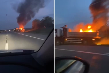 BUKTINJA NA AUTO-PUTU NOVI SAD-BEOGRAD! Gori kamion! (VIDEO)