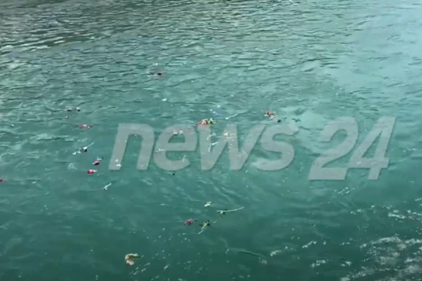 POTRESNE SCENE U SKADRU, LJUDI BACAJU CVEĆE U REKU BOJANU: Okupili se na mestu sa kog se Alma sa decom bacila u ledenu vodu (VIDEO)