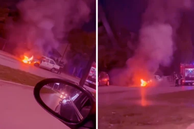 DRAMA U SMEDEREVSKOJ PALANCI: Izgoreo automobil nasred puta, vatrogasci odmah reagovali! (VIDEO)