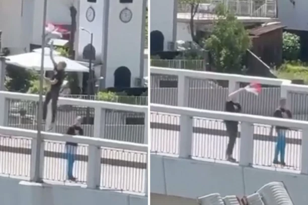 SKANDAL U PRIJEPOLJU: Mladići cepaju srpsku zastavu (VIDEO)