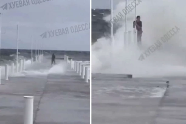 DRAMATIČAN SNIMAK: Veliki talasi odneli još jednu devojku u uzburkano Crno more kod Odese! (VIDEO)