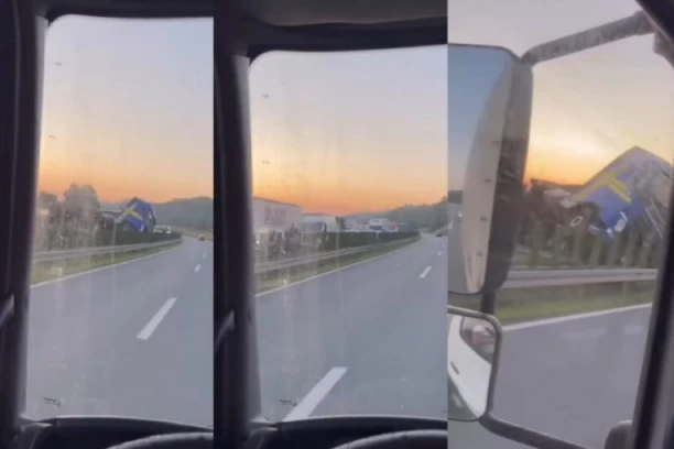 KAMION SE PREVRNUO KOD KOLARA I BLOKIRAO OBE TRAKE AUTO-PUTA: Kolona dugačka kilometrima! (VIDEO)