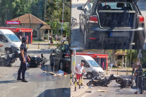 STRAVIČAN UDES NA VIDIKOVCU: Krv na kolovozu, policija obezbeđuje mesto nesreće! Sudarila se dva motora i automobil! (FOTO)