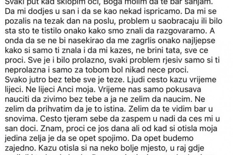 Nebojša Lazić Zenga objavio potresno pismo za ćerku Andrijanu Lazić
