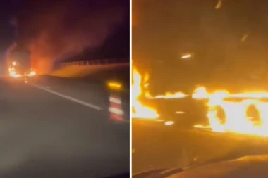 GORI KAMION NA AUTO-PUTU KOD MIHAJLOVCA: Vatra guta teretnjak! (VIDEO)