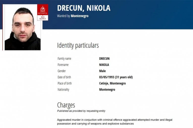 DRECUN NA CRVENOJ INTERPOLOVOJ POTERNICI: Kriv za bombaški napad na Cetinju u kom su poginuli Kaluđerović i Roganović!