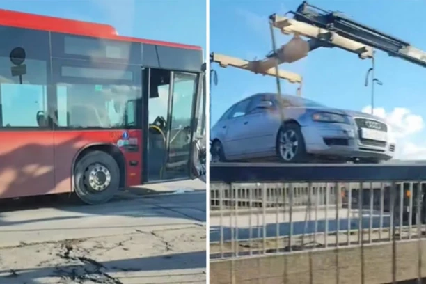 TEŽAK SUDAR GRADSKOG AUTOBUSA I BMW! Od jačine udarca sa vozila otpao branik: Stvara se gužva na Pančevcu u pravcu ka gradu! (VIDEO)