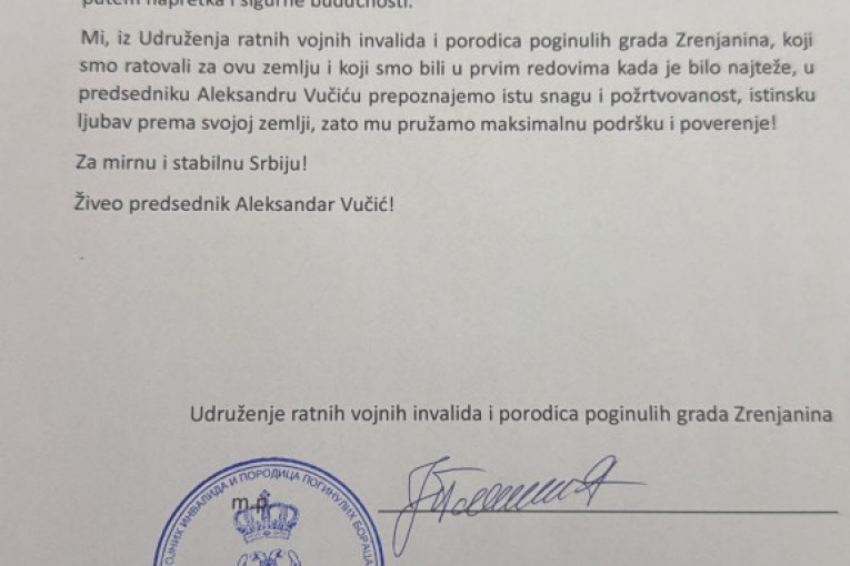 Pisma podrške predsedniku Vučiću