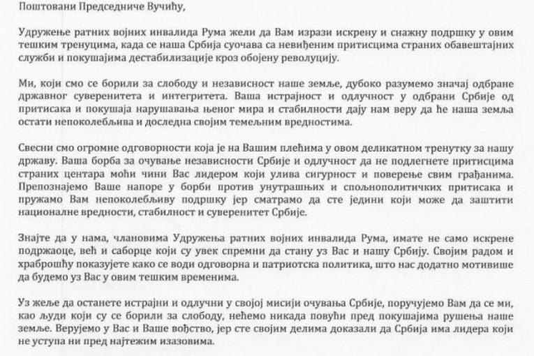 Pisma podrške predsedniku Vučiću