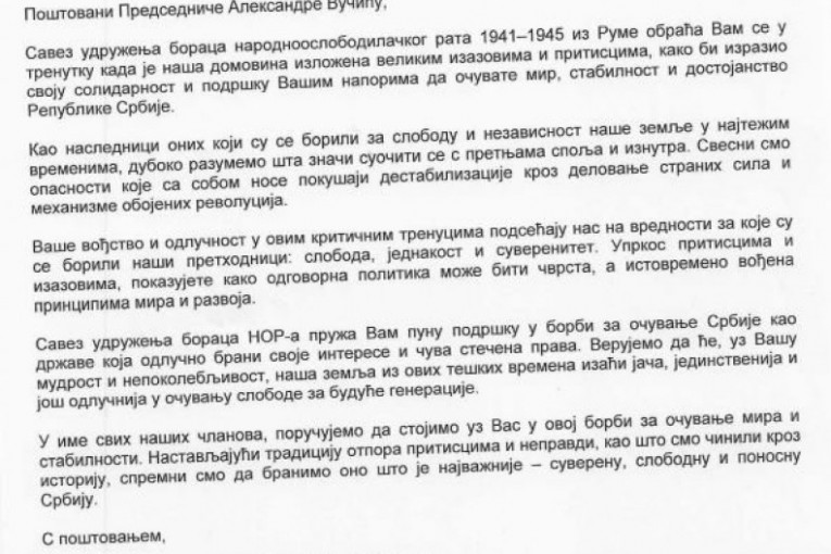 Pisma podrške predsedniku Vučiću