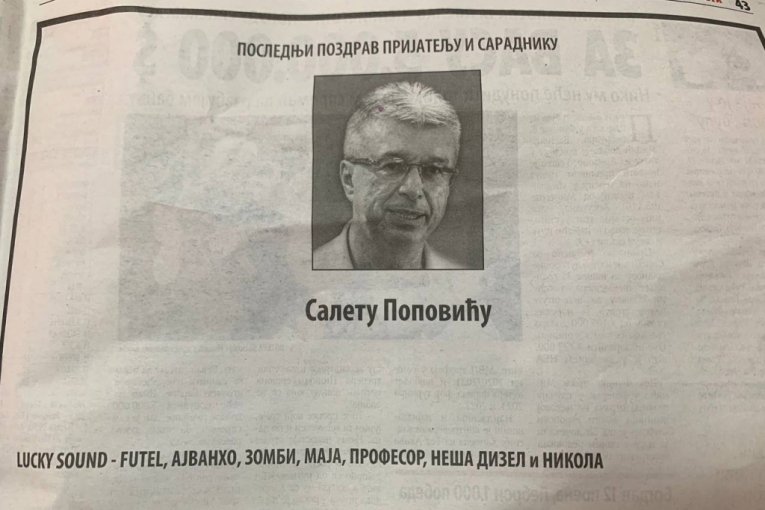 Saša Popović, čitulje