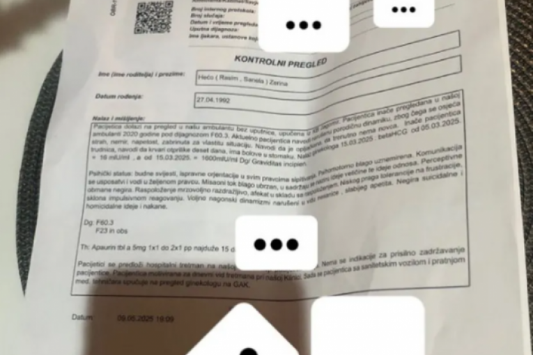 Zerina Hećo hospitalizovana