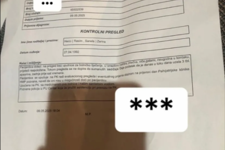 Zerina Hećo hospitalizovana