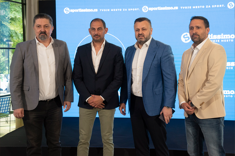 Saša Milovanović, generalni direktor Medijske mreže, Milan Lađević, izvršni direktor Medijske mreže, Željko Drčelić, predsednik KK Crvena zvezda, Dražen Ostojić, direktor Sportissima