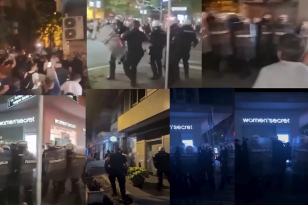 EVO KAKO SU BLOKADERI NAPALI POLICIJU U BEOGRADU! Demonstrant gurao kontejner, usledilo privođenje i opšti HAOS! (FOTO, VIDEO)
