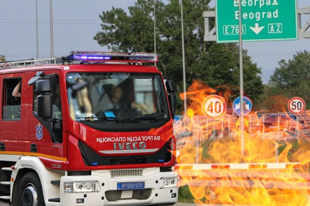 ZAPALIO SE VOZ NA RELACIJI BEOGARD-VRŠAC! Vatrogasci gase buktinju:: Saobraćaj u prekidu (VIDEO)