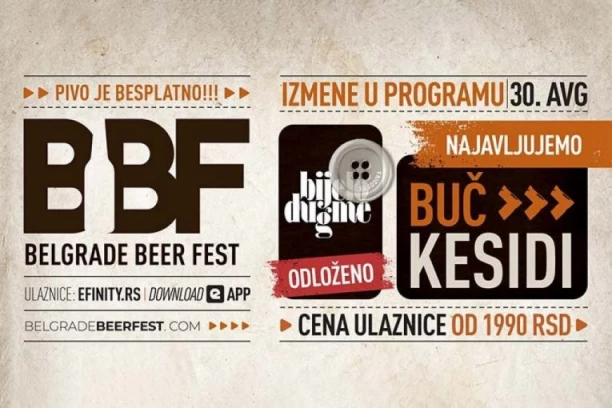 Odložen koncert Bijelog Dugmeta zakazan za 30. avgust na Belgrade Beer Festu — novi datum koncerta na jesen u Beogradskoj Areni